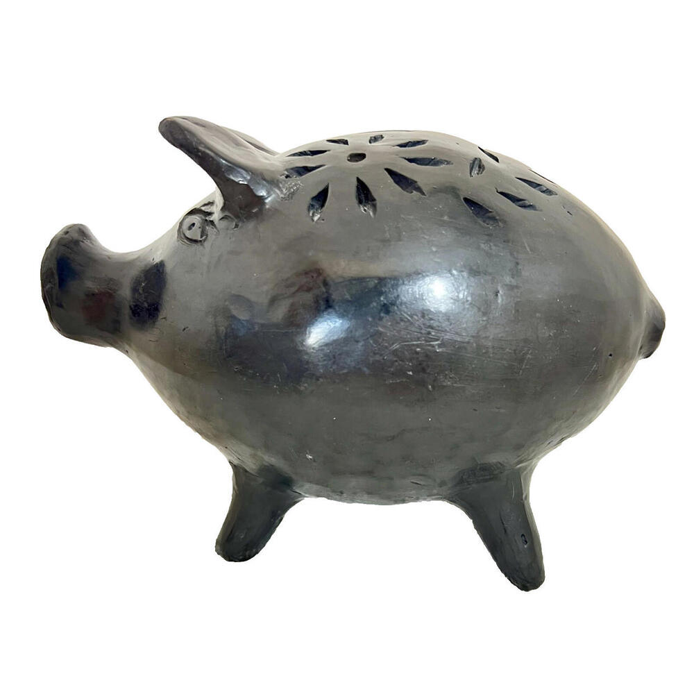VTG Mexican Folk Art Negro Black Pig Incense Burner /  Copalero Hand Crafted